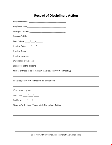 disciplinary action form | employee incident disciplinary action template