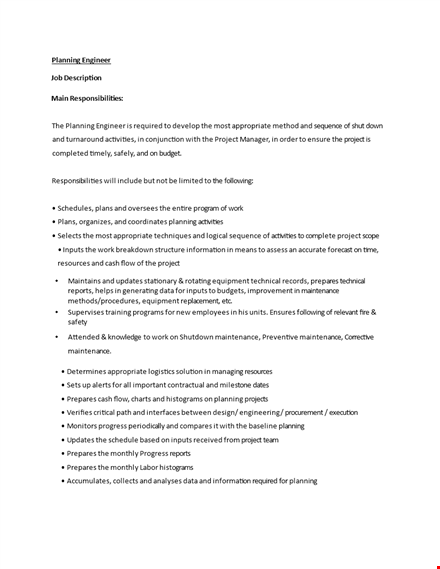 planning engineer job description template