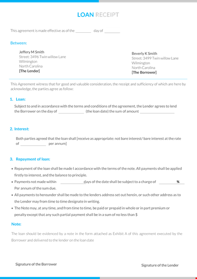 loan receipt template