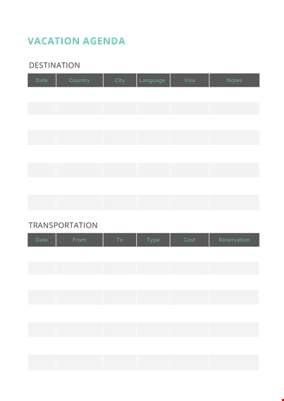 vacation agenda a template