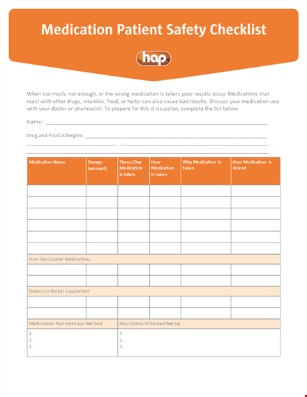 medication safty checklist example template