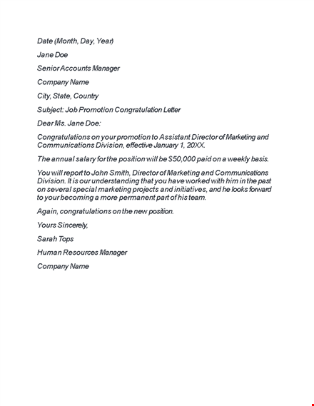 promotion letter for marketing manager | company promotion template