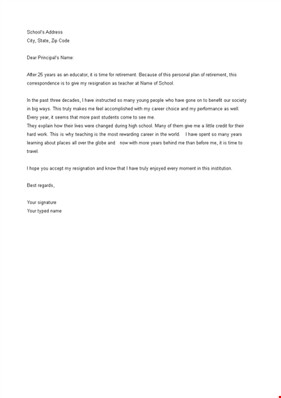 teacher retirement resignation letter template