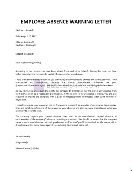 absence warning letter template