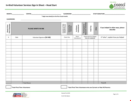 volunteer service sign in sheet template