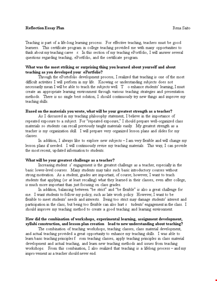 reflective essay plan template template