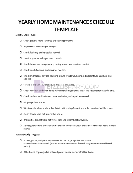 yearly home maintenance schedule template