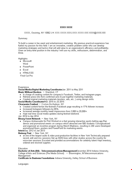 digital marketing coordinator resume template