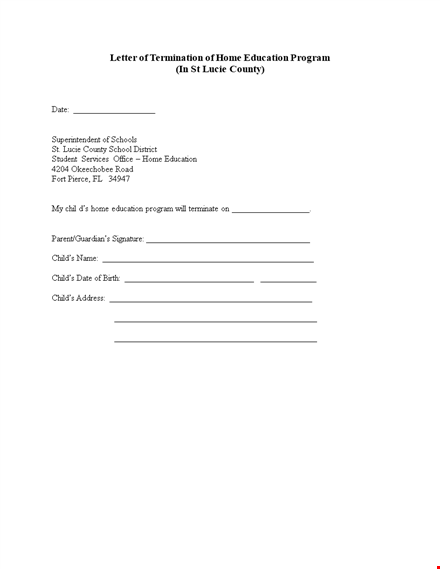 termination letter template - education | child program county template