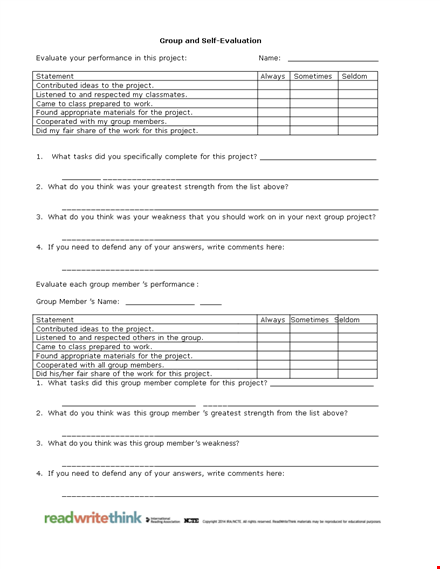 self evaluation examples for project group members: how to think and excel template