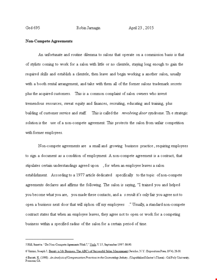 salon non compete agreement sample template