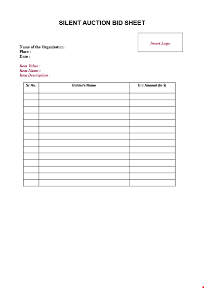 silent auction bid sheet - easy bidding process template
