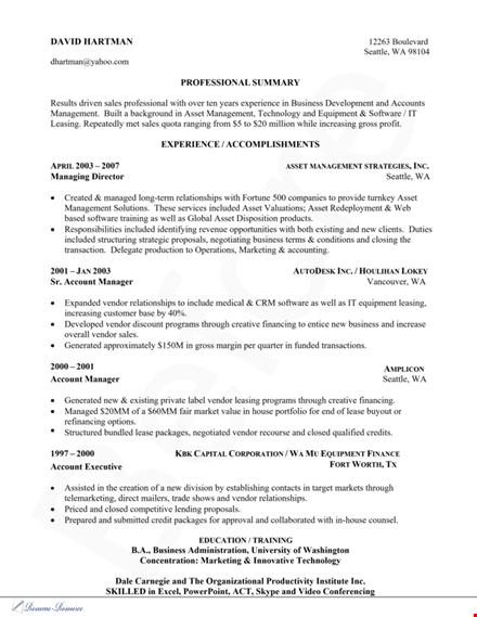 professional business development resume template