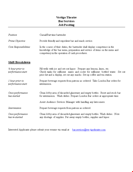 craft bartender job description template