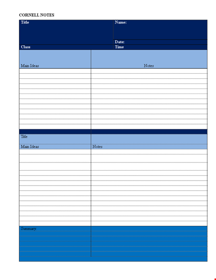 cornell notes template - organize your notes and ideas with this cornell-inspired template template