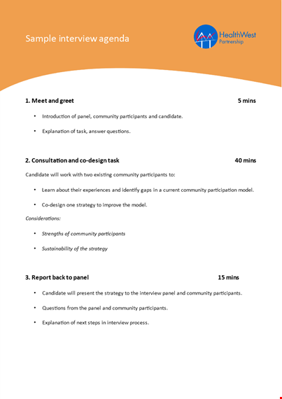 creating an effective interview agenda for candidate community, panel, and participants template