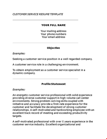 customer service resume template | gain an edge with customer service experience & skills template