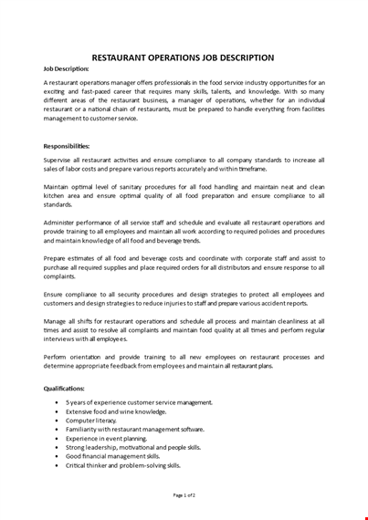 restaurant director of operations job description template