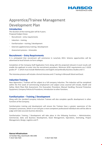 trainee management development plan template