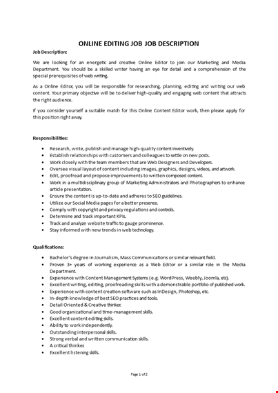 content editor job description template