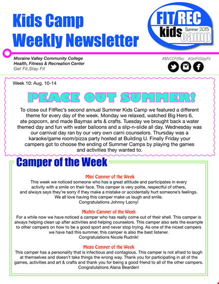 summer camper newsletter week template