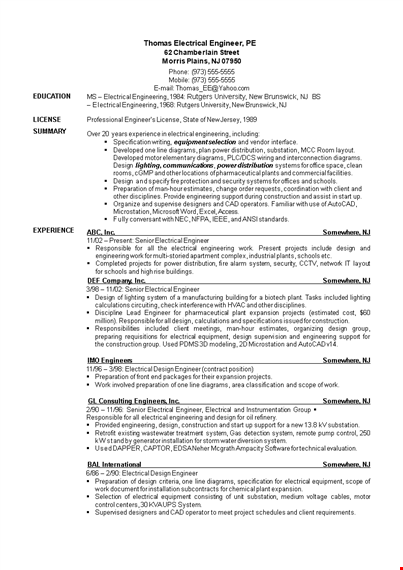 electrical engineering resume example template