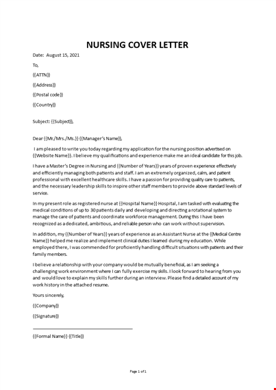 nursing cover letter template