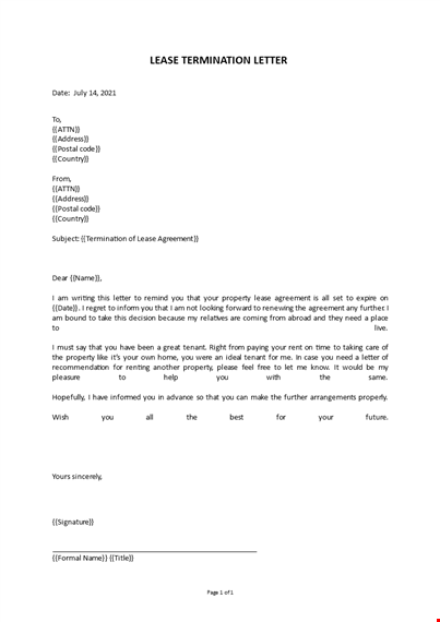 lease termination letter template