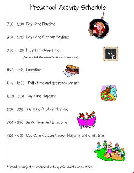 preschool activity schedule - fun and engaging activities for kids template
