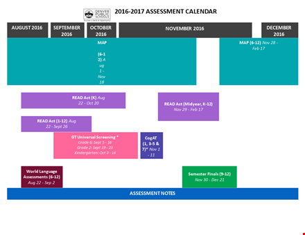 april school assessment calendar template template
