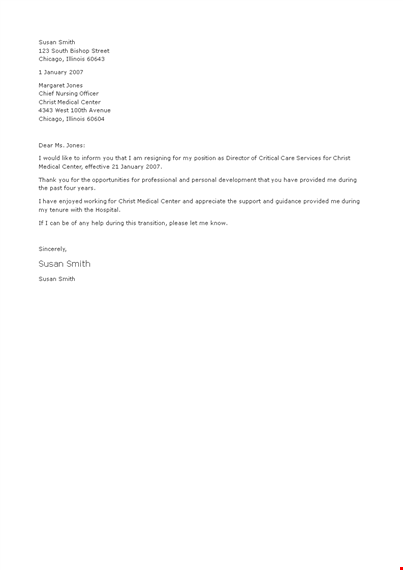 sample medical resignation letter template