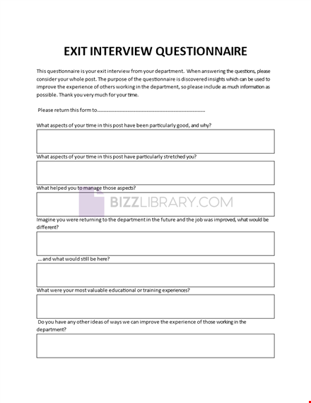 exit interview questionnaire form template
