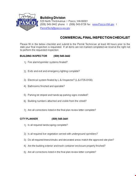 commercial final inspection checklist template