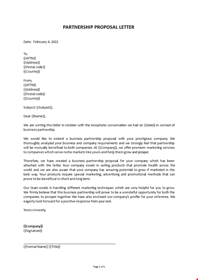 partnership proposal letter template