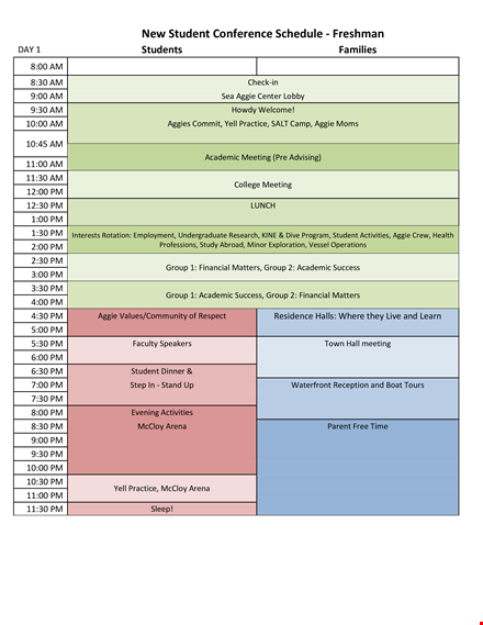 student conference schedule template