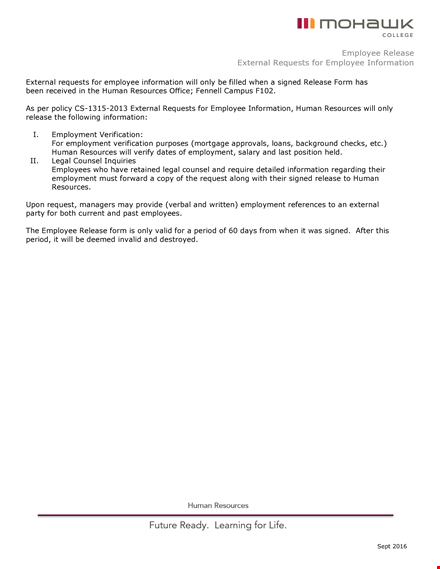 employee release form template template