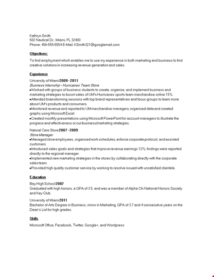 small business marketing resume template