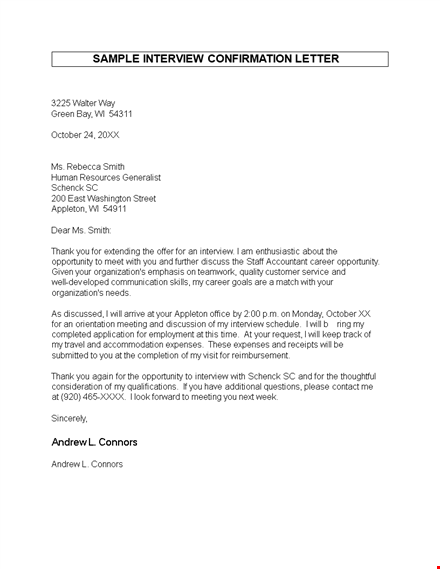 confirmation letter for interview template template