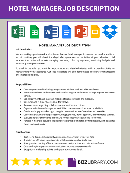 hotel manager job description template