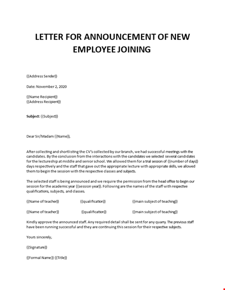 new employee introduction email to team template