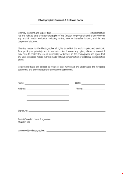 provide consent for photography with photo release form template