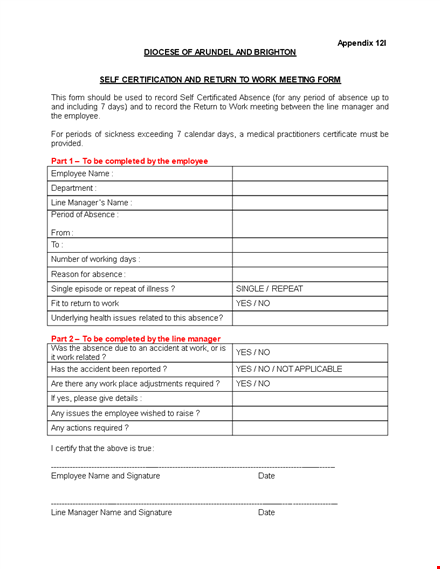 return to work form for employees and managers - absence management template