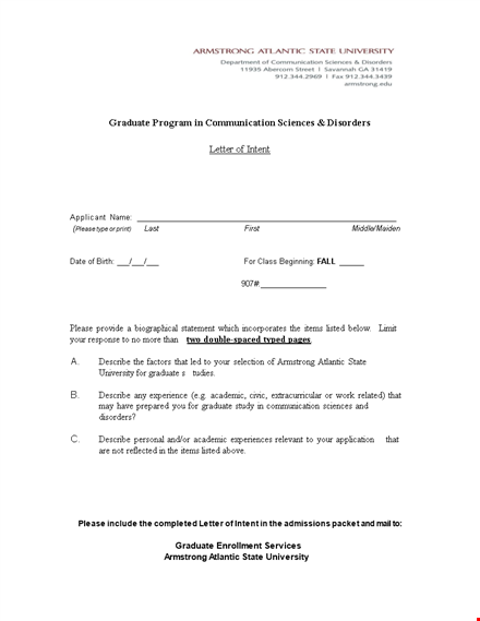 graduate communication sciences: powerful letter of intent template