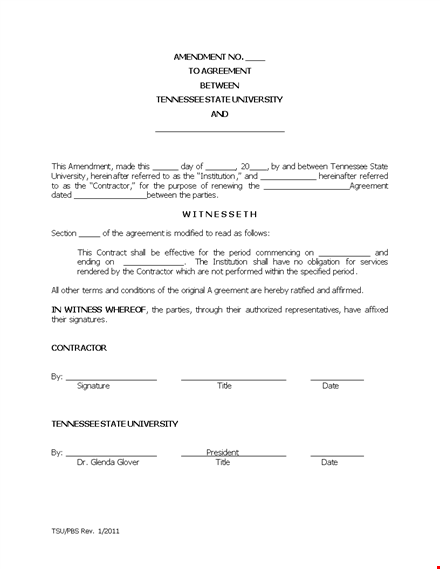 contract amendment for university agreement with contractor in tennessee state template
