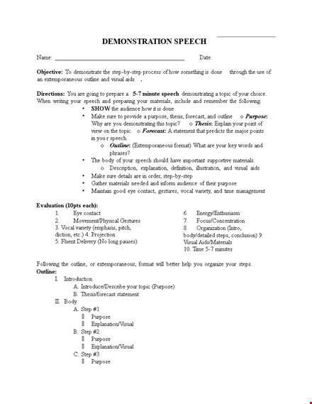 demonstration speech handout template