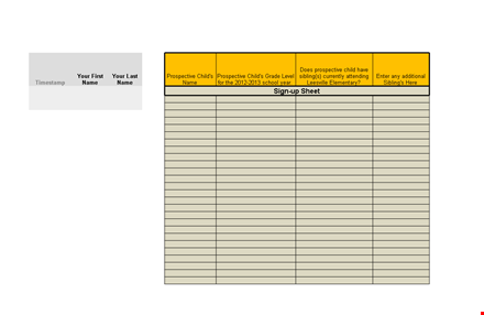 sign up sheet for prospective students and siblings template