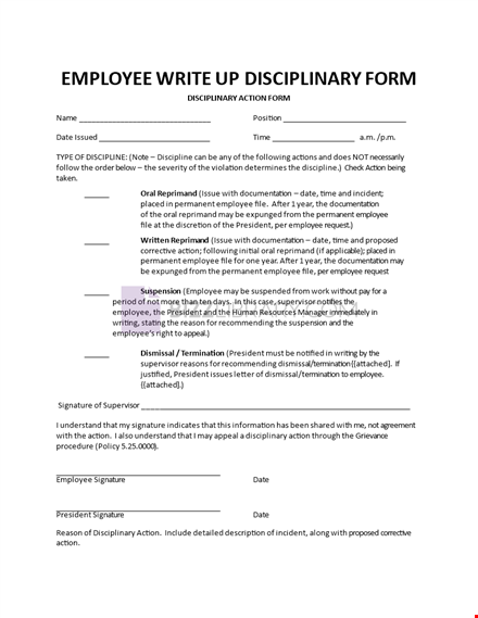 write up disciplinary form template