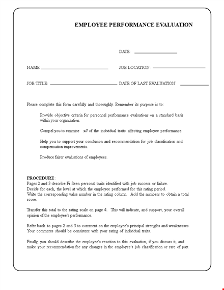 employee performance review form template