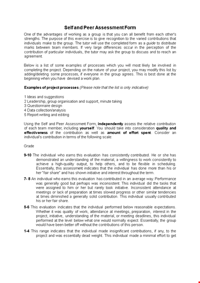 peer and self assessment form template