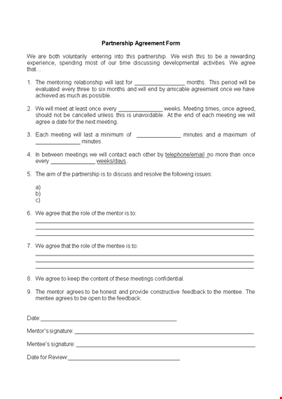 create a strong partnership: agreement template for meeting & agreement for mentee to agree template